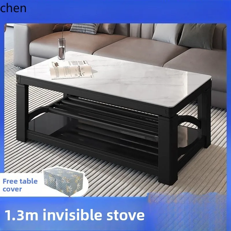 CZ Height Adjustable Heating Coffee Table Heating Table for Home Living Room Rectangular Rock Board Electric Heater