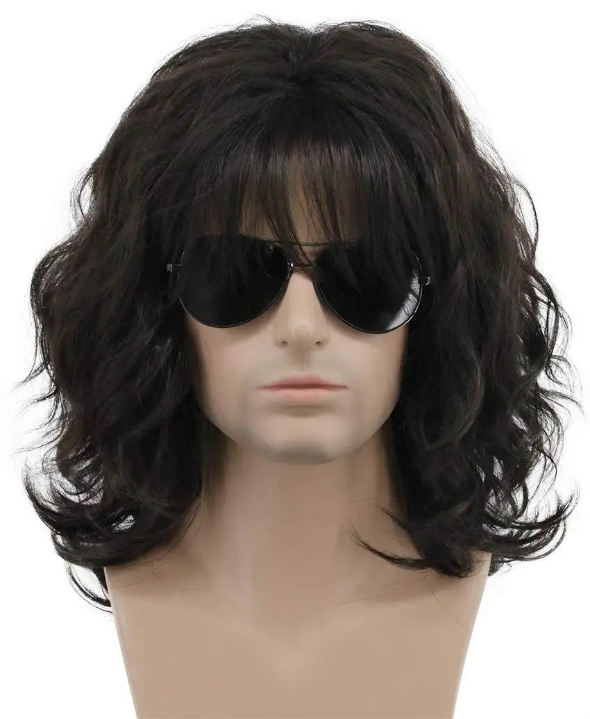 California 70s 80s Rocker Wig Men Women Long Curly Dark Brown Halloween Costume Anime Wigs Halloween Accessory Hair