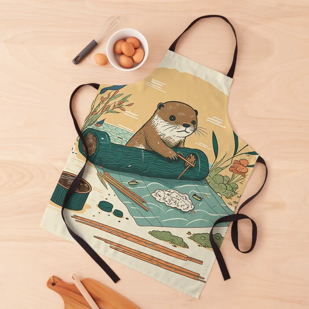 Sushi Chef Otter: Hand-Drawn Animated Illustration Apron Hairdresser Ladies Apron