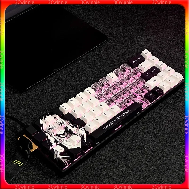 

Прозрачная крышка для клавиш с боковой гравировкой в стиле аниме, Pbt, сублимационная адаптация, магнитный переключатель, клавиатура, аксессуары для механической клавиатуры