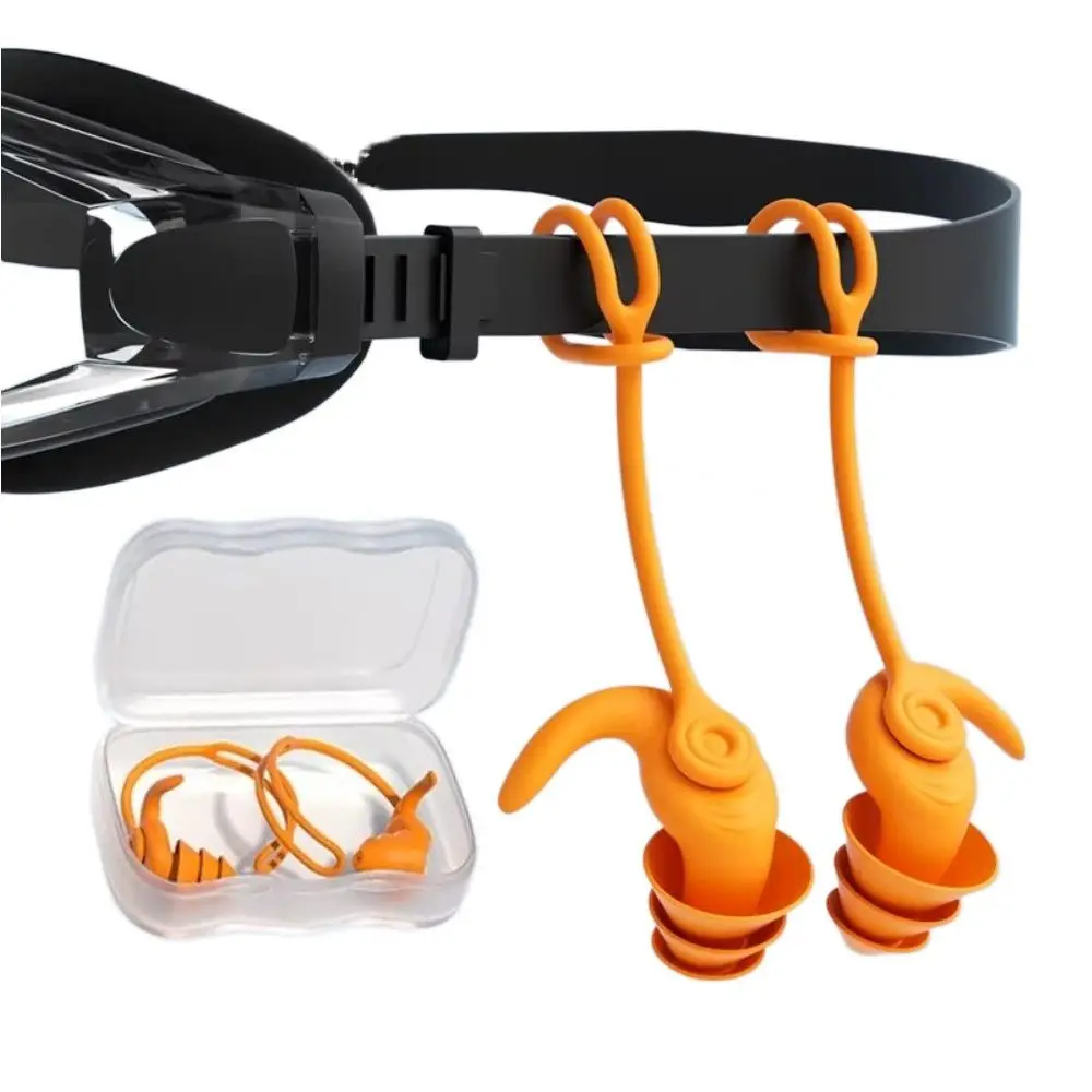 1 Pair Portable Silicone Swimming Earplugs Noise Reduction With Rope Ear Plugs Swimming Waterproof Anti-noise Sleeping Earplugs