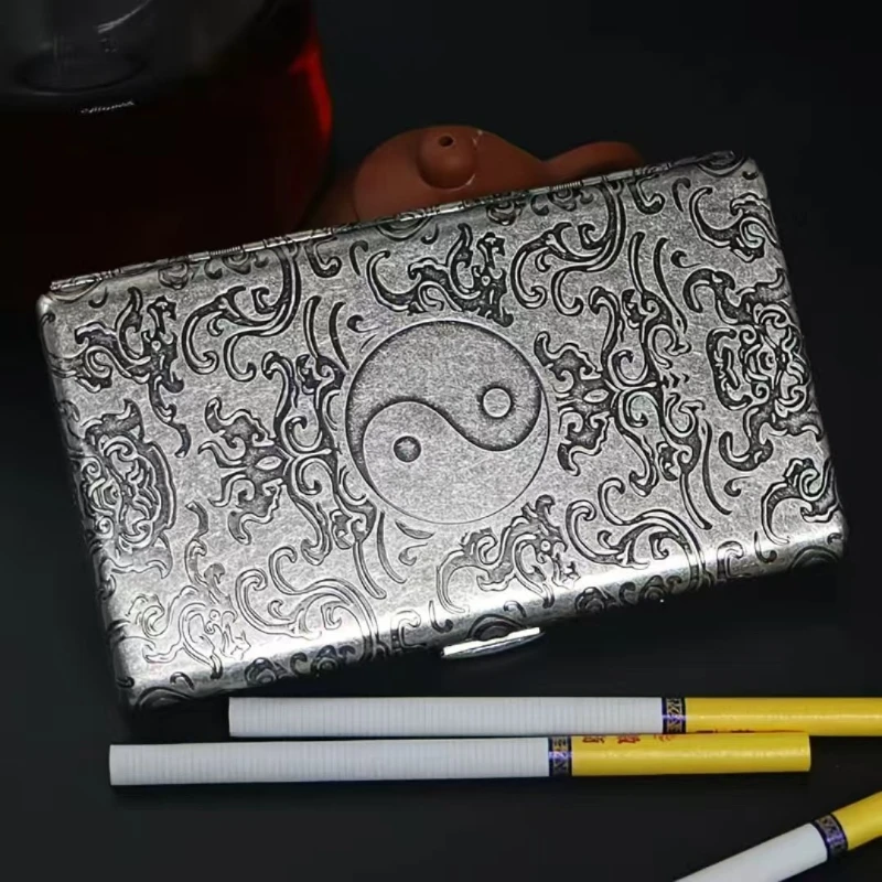 

2026 New Coolpad New Pure Copper Antique Silver Knurled Tai Chi Exquisite Medium 20 Piece Brass Cigarette Case
