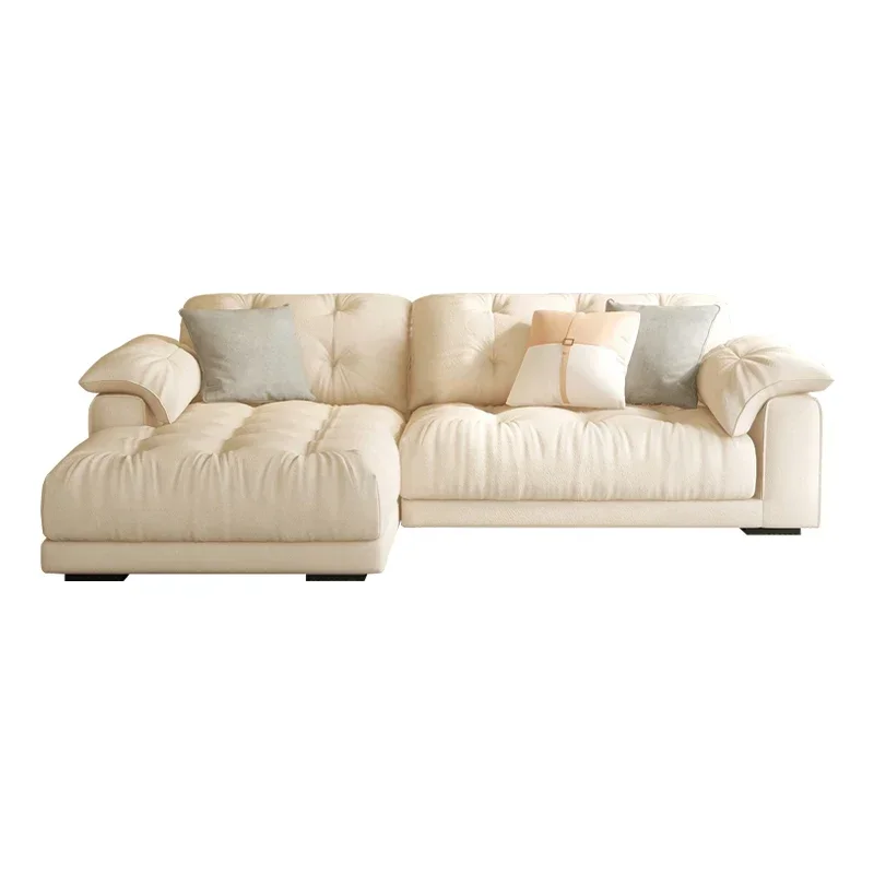 

Cream style living room, Nordic light luxury small unit, noble consort combination, fabric cloud sofa, milk skin feel velvet