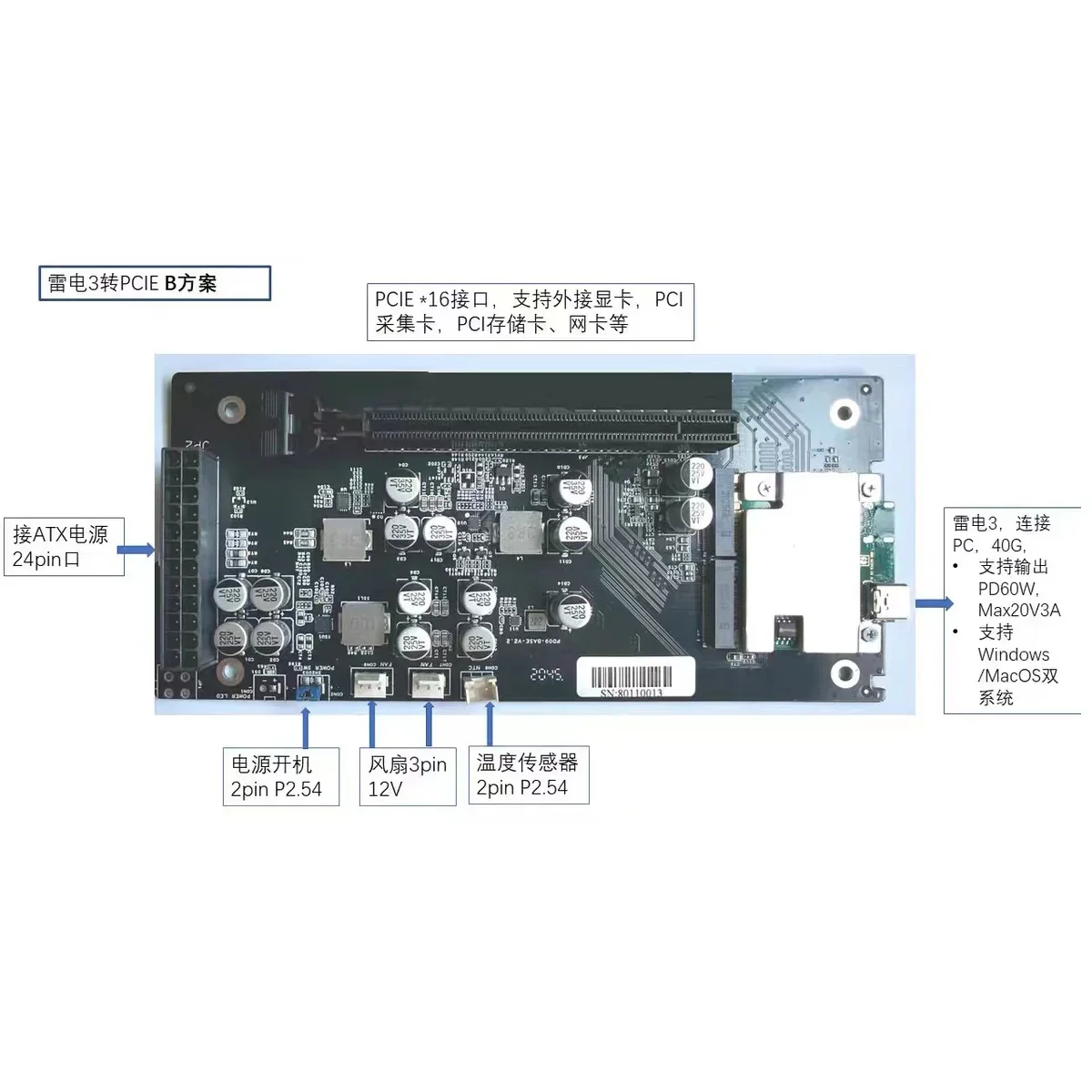 Laptop External Graphics Docking Station EGPU Expansion Box Thunderbolt3ss to PCIE 4.0x16
