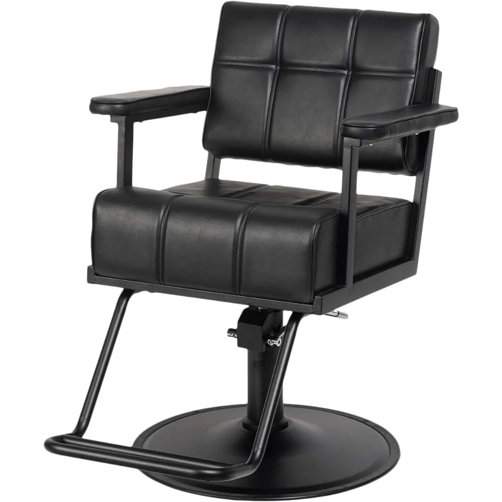 

Barber's Chair for Professional Salons and Spas, Extra-Wide Seat, Lower Leg Support Cushion, All-Black Modern Hair Stylist Chair