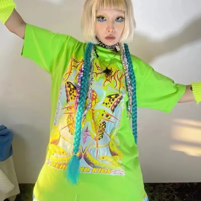 Y2k Aesthetics T-shirt 2000s Harajuku E-girls Short Sleeve Tshirt Metal Cyber Chic Tops Punk Style Mall Goth Alt Clothes