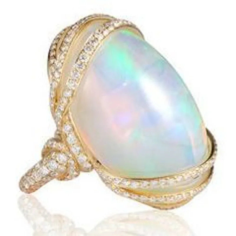 

Модное женское кольцо золотого цвета с имитацией опала и белыми фианитами, геометрическое, для повседневной носки и вечеринок