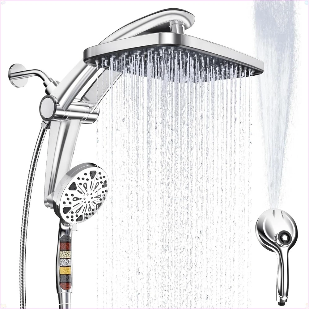 Pommeau de douche à effet de pluie avec pomme de douche à main haute pression filtrée avec jet à main Combo support monobloc réglable