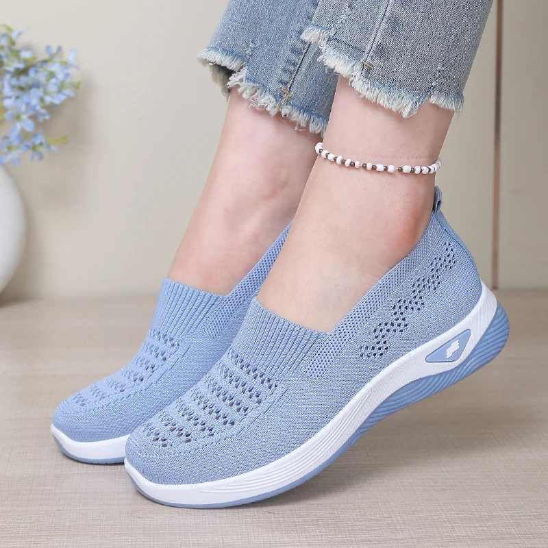 

Hollow Out Knit Women's Slip On Shoes, Breathable Mesh Casual Walking Sneakers, Non-Slip Soft Sole Comfortable Mother Sho