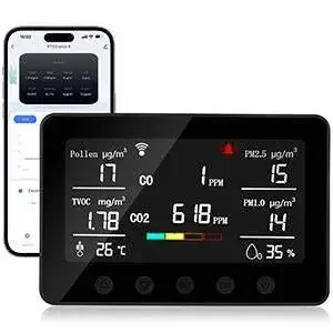 Black Smart air Quality Monitor PT02-plus Co Co2 Meter WiFi App Control NDIR Sensor Tvoc Pollen PM2.5 Meter for Indoor Pollution