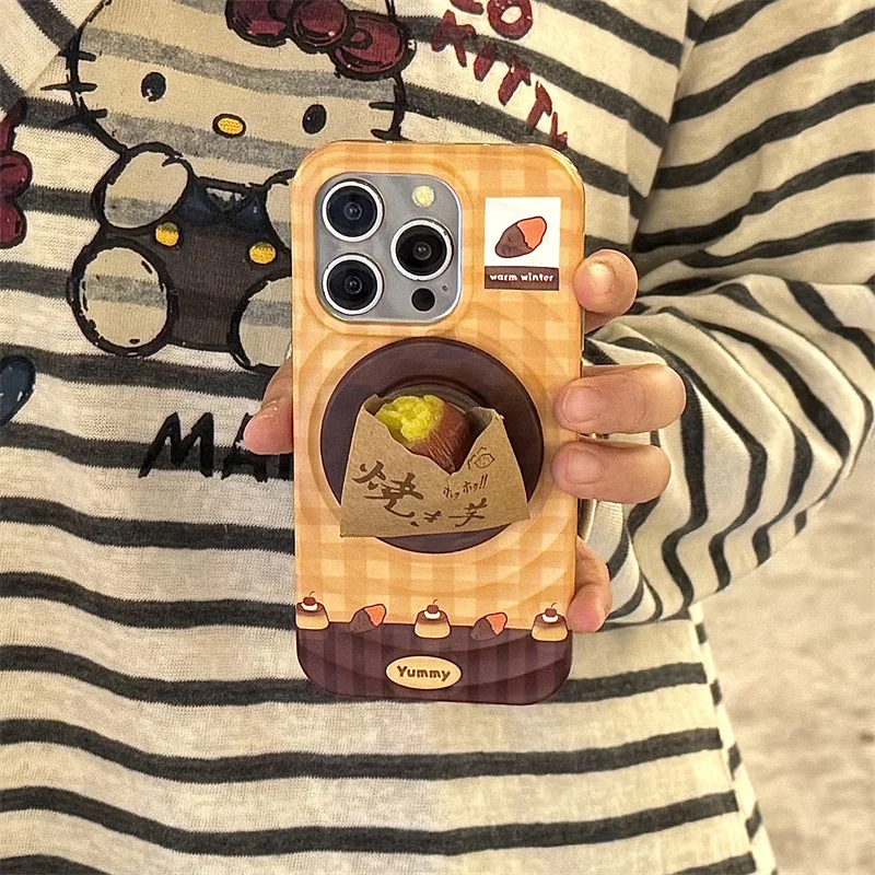 패션 귀여운 체크무늬 자석 휴대폰 케이스 아이폰 17 16 프로 15 14 프로 맥스 커버 스탠드 포함 마그세이프 케이스 만화 캐릭터 케이스