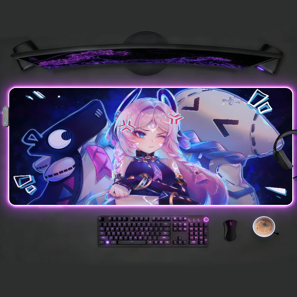 

Large RGB Gaming Mouse Pad with LED Light, Vibrant Purple and Blue Anime Girl Print Desk Mat for PC Laptop Gaming