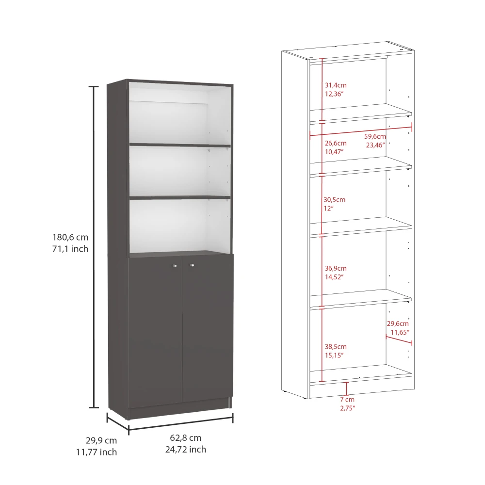Dupree 2-delige boekenkastset voor thuis, 49 inch breed met 9 planken, woonkamer mat grijs/wit