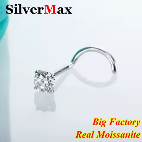 0.8mm S925 Silver &amp; 14K White Gold Nose Ring For Women 3mm 4mm Moissanite Diamond Jewelry Women's Moissanite 14k Gold Nose Ring