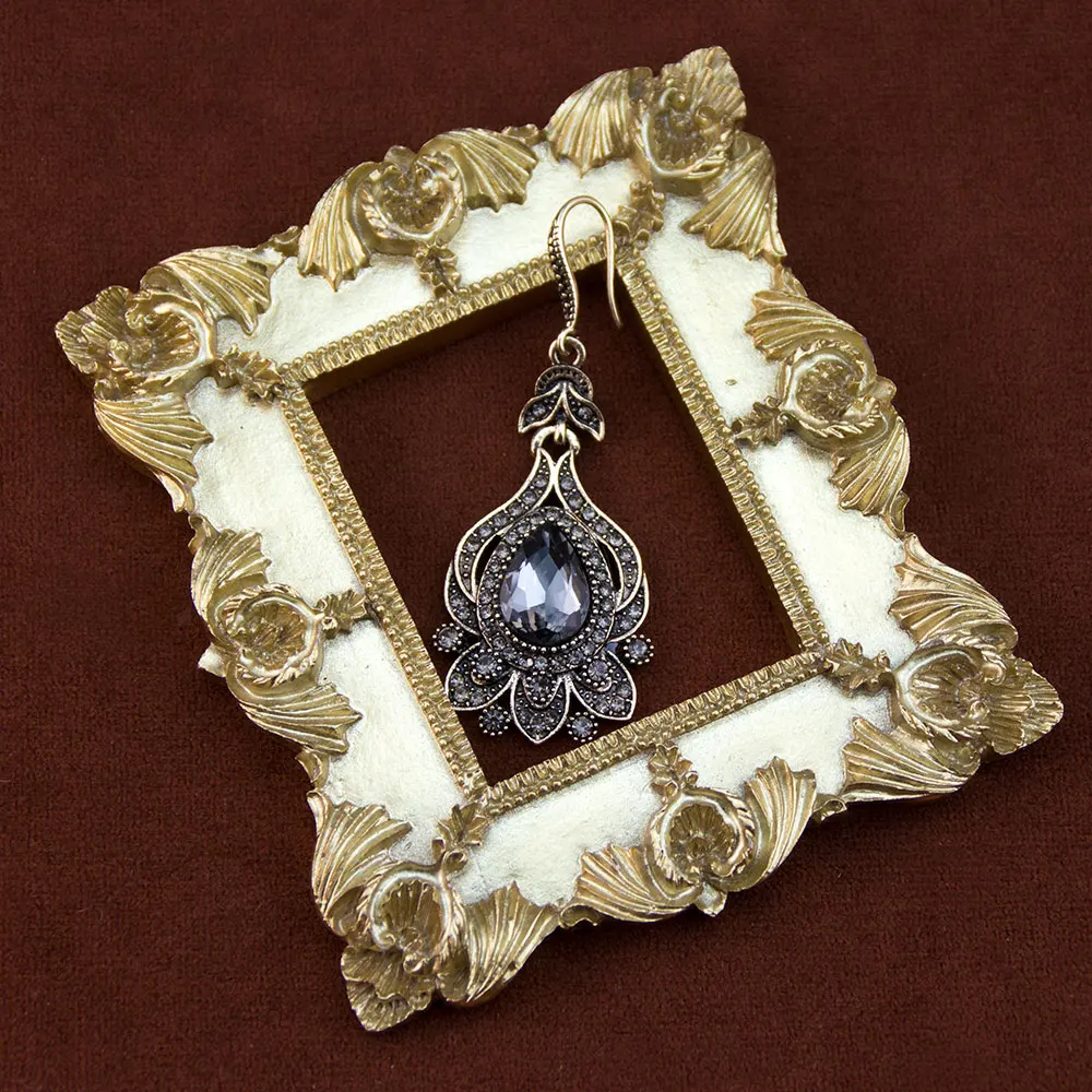 Sunspicems Vintage Women Earrings Necklace Jewelry Turkish Four Leaf Grass Style Pendant Antiqeu Gold Color Bohemia Bijoux view 5
