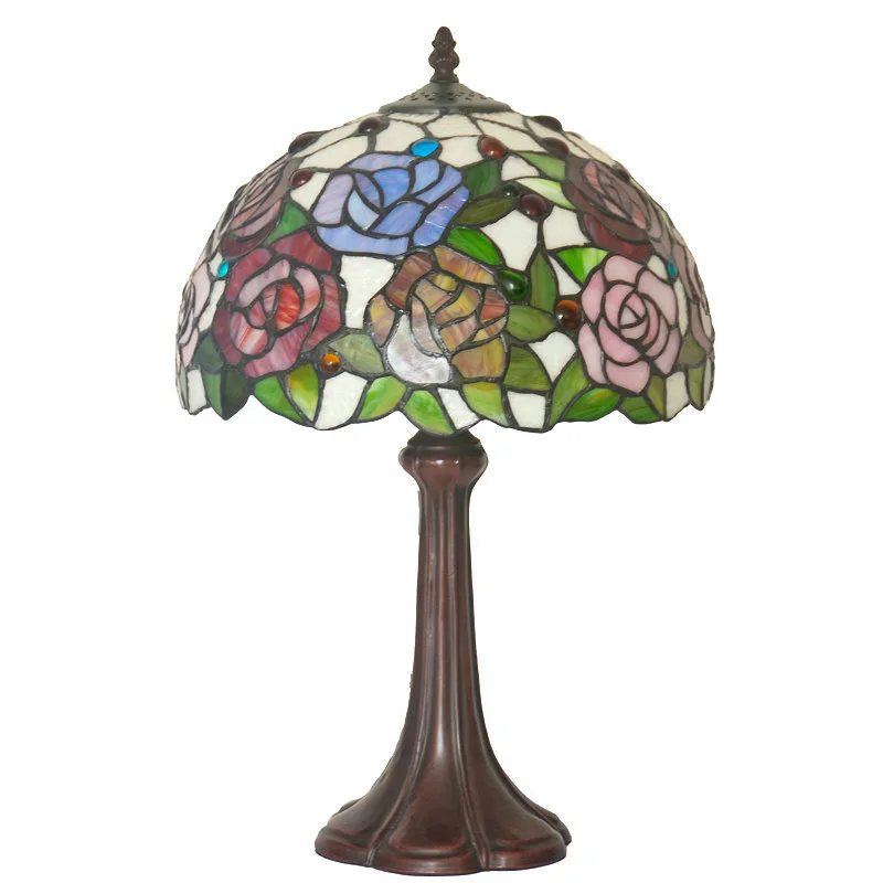 12 polegadas rosa jardim cor vidro europeu casa decoração do quarto candeeiro de mesa cabeceira