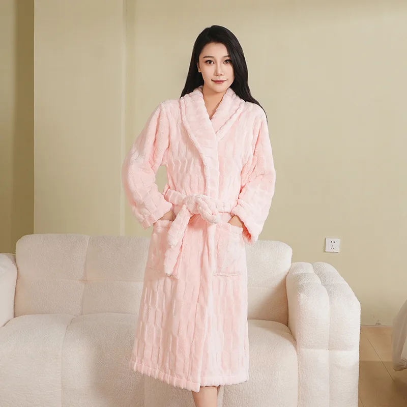 Thickened Warm Flannel Robe for Women Autumn Winter Pajamas Coral Velvet Ladies Bathrobe Homewear Soft Sleepwear