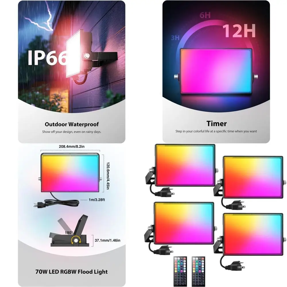 

Уличный светодиодный прожектор RGBW, 700 Вт (эквивалент), 70 Вт, 2700K, с изменением цвета, дистанционным управлением, водонепроницаемый IP66, идеально подходит для сценического освещения