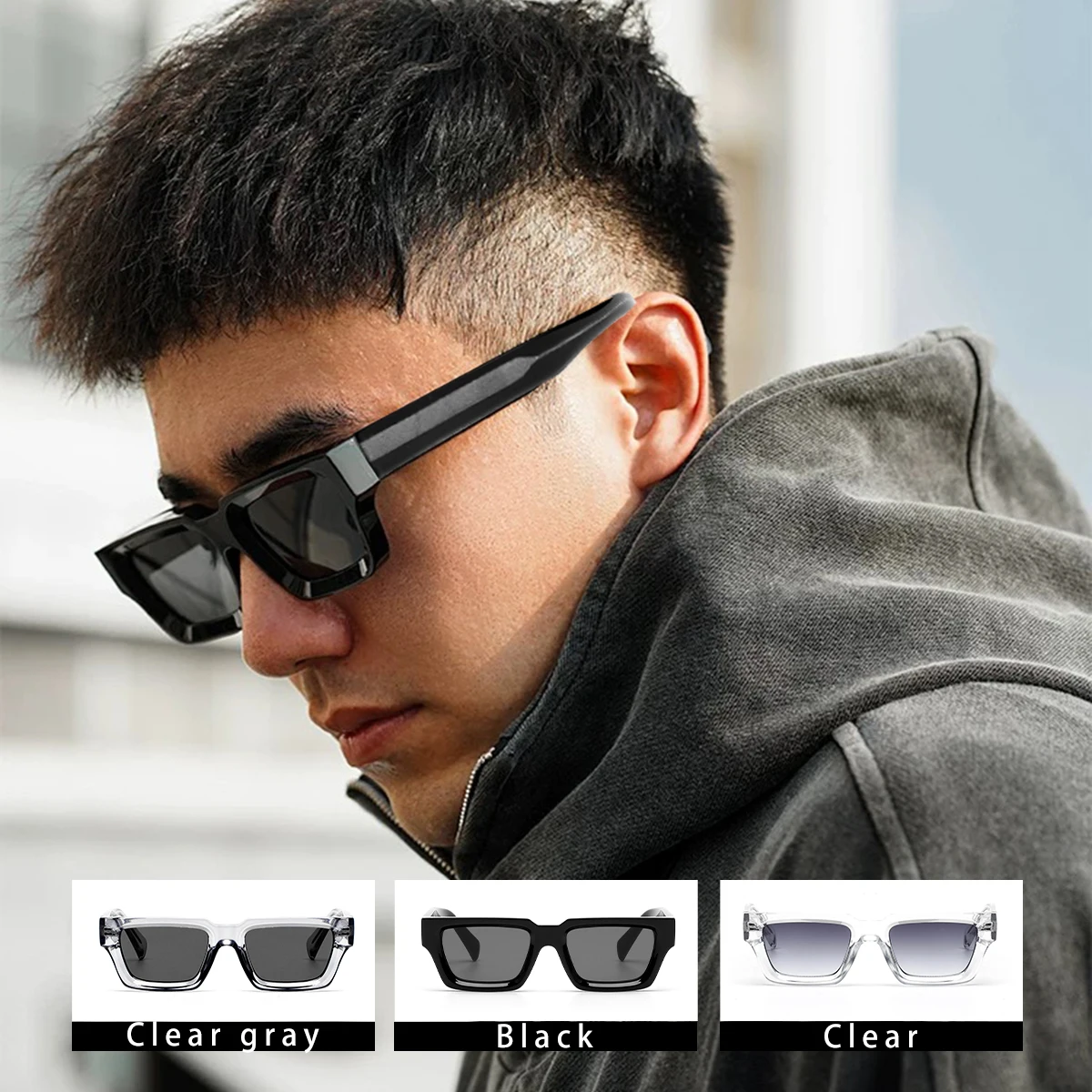 Ruiao retro grosso retângulo óculos de sol alta qualidade luxo homem tons designer feminino sol quadrado óculos 2024 cinza transparente