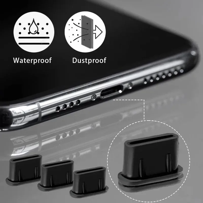 Type C & Lightning Silicone Dust Plugs, Anti-Dust Port Cap, Waterproof Cover for iPhone 15 Series Samsung Xiaomi Android