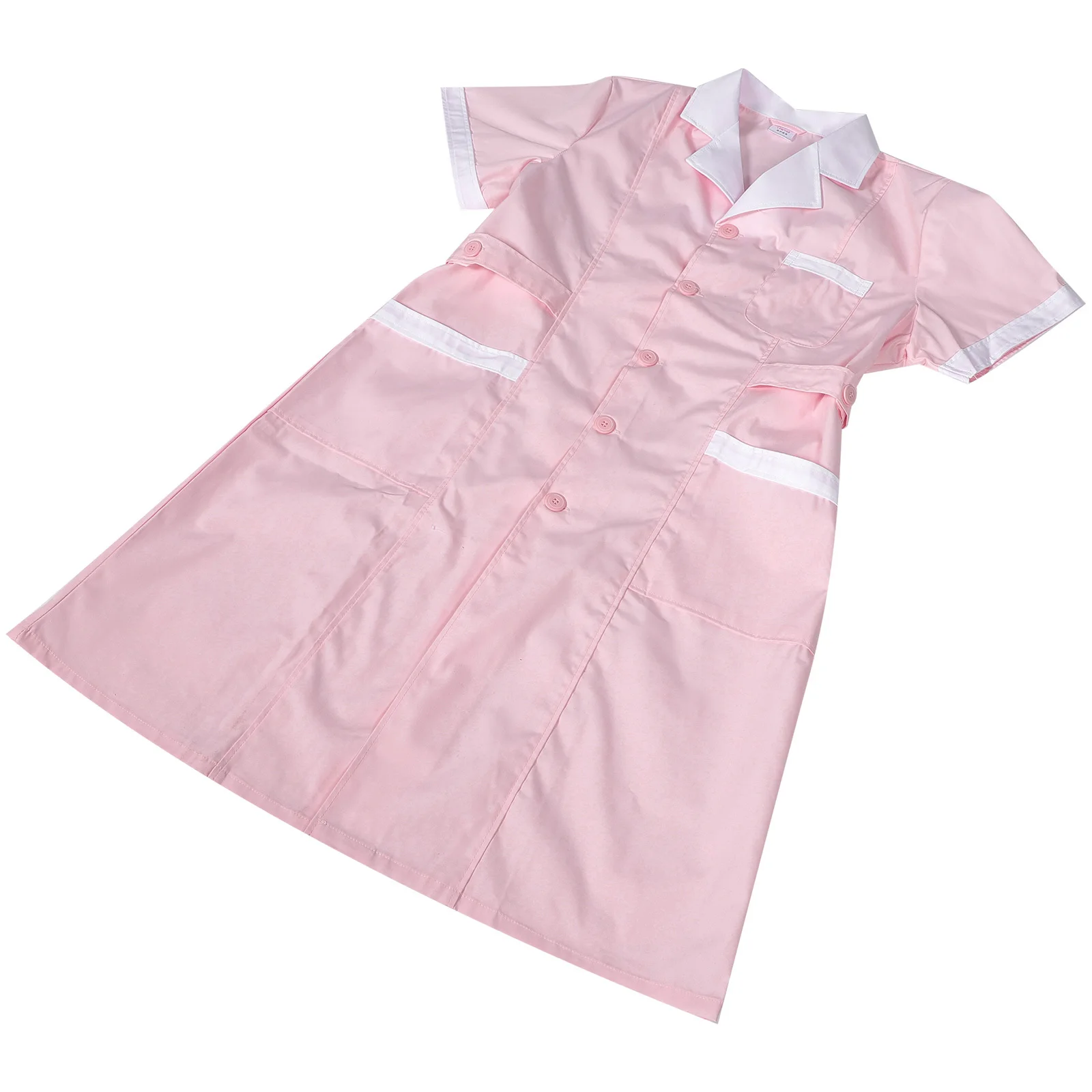 

Women Nurse Short Sleeve Coat Summer Nursing Uniform Lightweight Breathable Classic Pocket Work Clothes