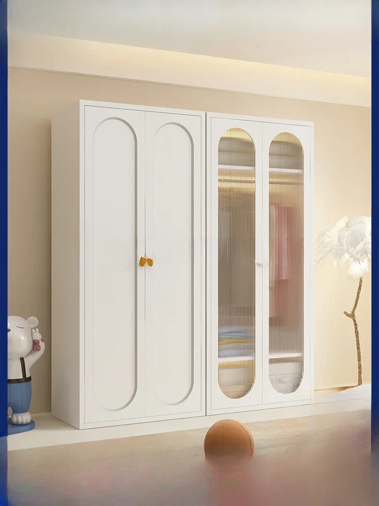 

Light luxury wardrobe cream wind iron storage cabinet household bedroom wrought iron Changhong glass locker