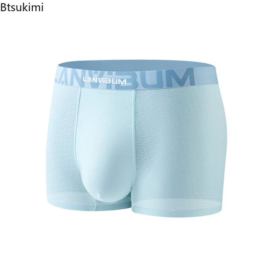 

2025 Summer Men's Ice Silk Underwear Non Marking Mulberry Silk Antibacterial Lightweight Breathable Four Cornered Shorts Male