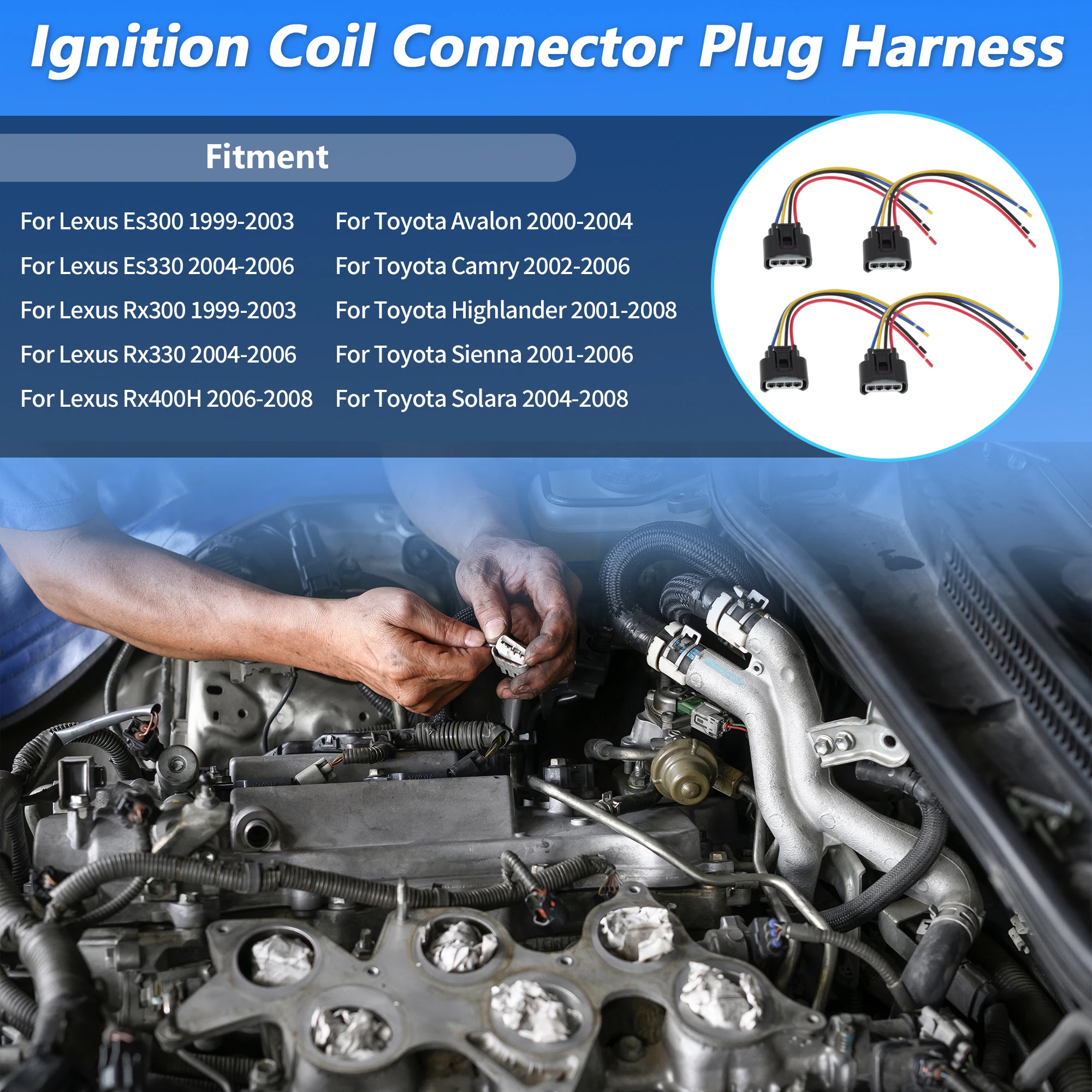 UXCELL 4Pcs Ignition Coil Pack Connector Pigtail for Lexus ES300 99-03