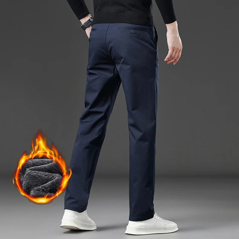 الصوف الرجال السراويل المستقيمة شتاء جديد دافئ الأعمال عادية بلون السراويل الكلاسيكية أفخم سميكة المخملية الذكور السراويل