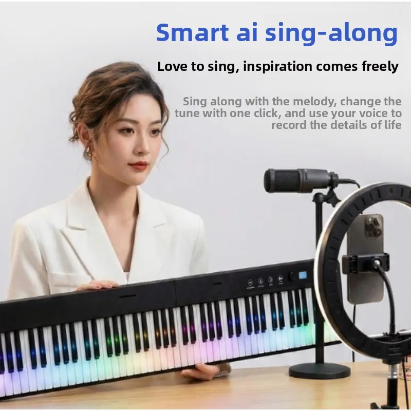 Portable Foldable Piano, 88 Keys, Rainbow Lights, Smart AI Accompaniment, Beginner’s Electronic Keyboard withLED-IlluminatedKeys