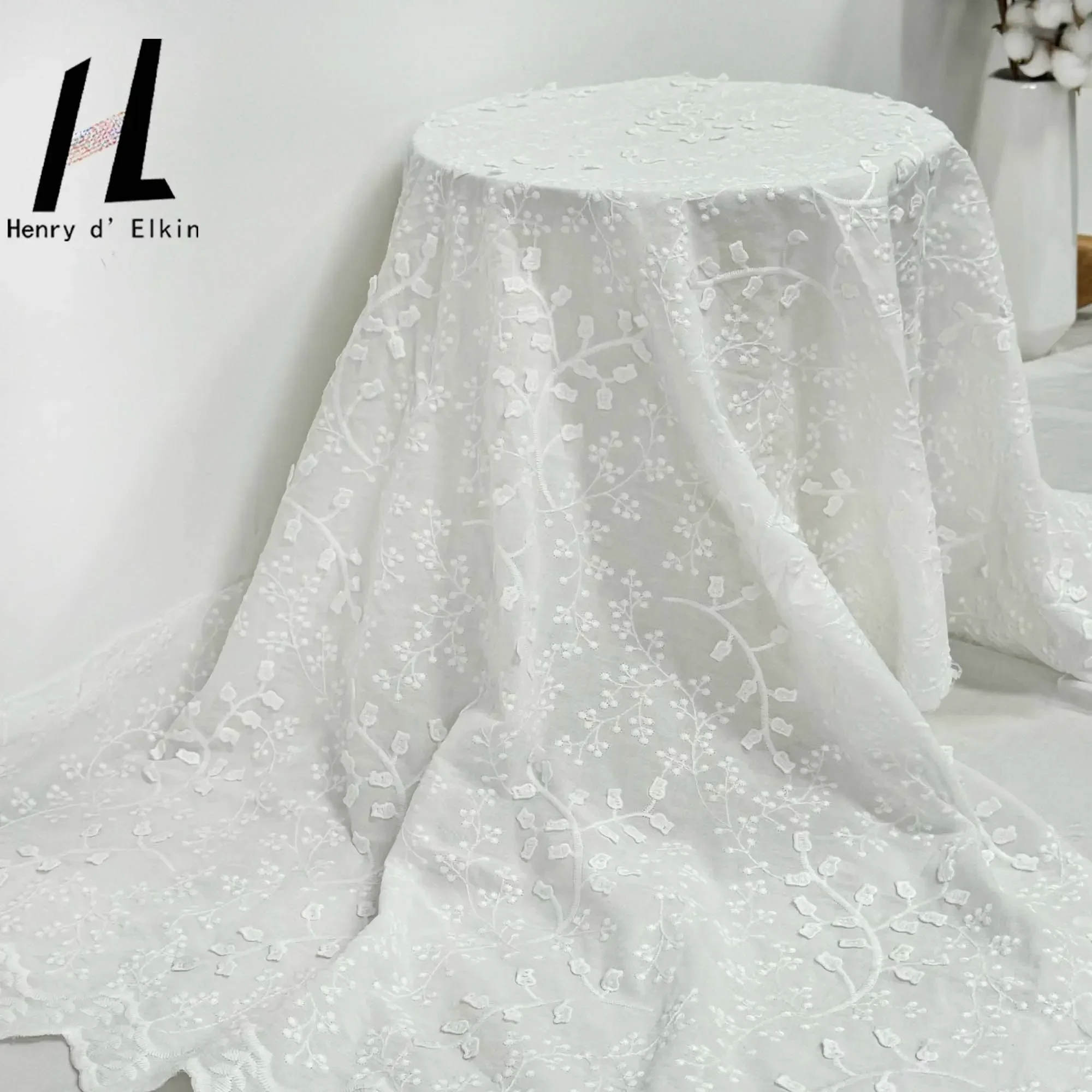Wholesale White Lace Fabric with Embroidery Hollow-out Floral Detailing Luxury Cotton Dress Fabric