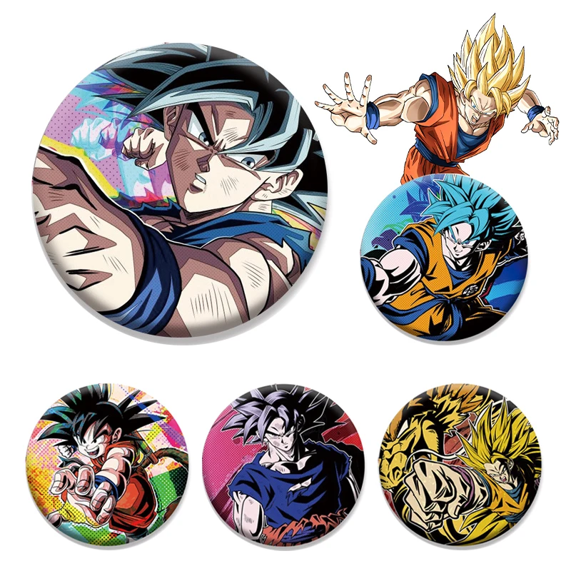 Dragon Ball Goku Saiyan imán redondo para nevera foto tablero de mensajes de pared tablón de anuncios magnético decoración de Anime pegatina decoración del hogar