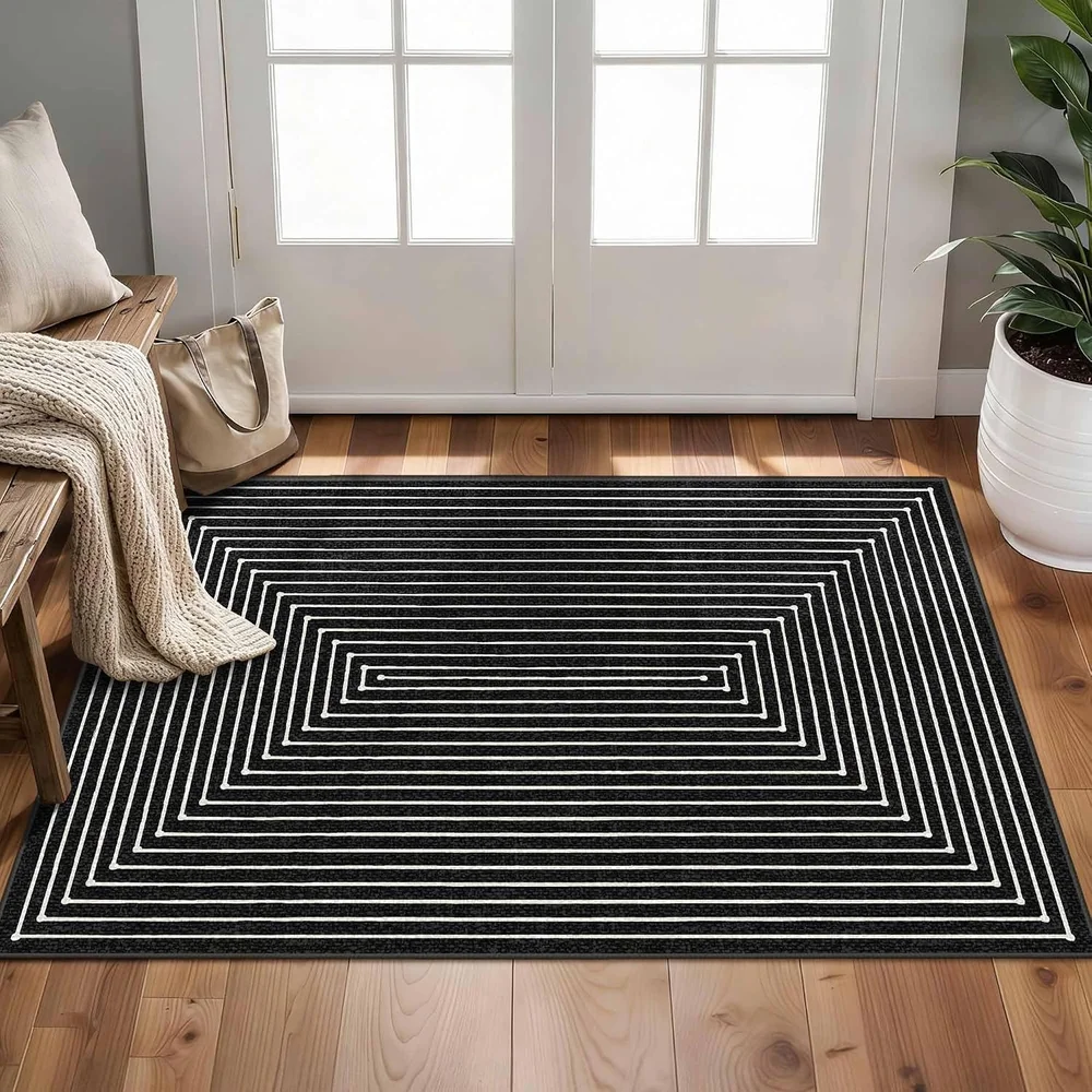 Extra Large 6x9 Black Modern Abstract Small Entryway Area Rug Stain Resistant Non Slip Carpet for Bathroom Front Door Home Decor