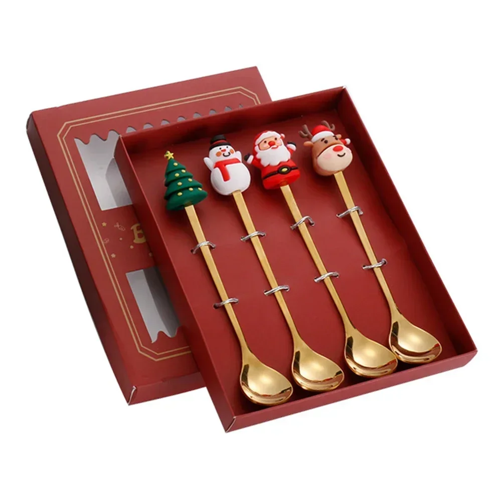 Christmas Spoon Fork Set Elk Christmas Tree Tableware Stainless Steel Coffee Spoon Tea Spoon Dessert Scoop Xmas Decor