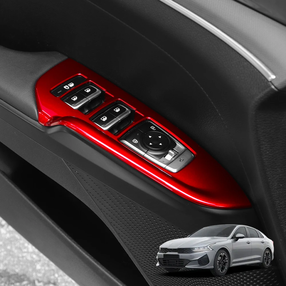 

Комплект из 4 декоративных накладок из АБС-пластика для кнопок управления стеклоподъемниками и дверных ручек для KIA K5 2021-2026 (левый руль)