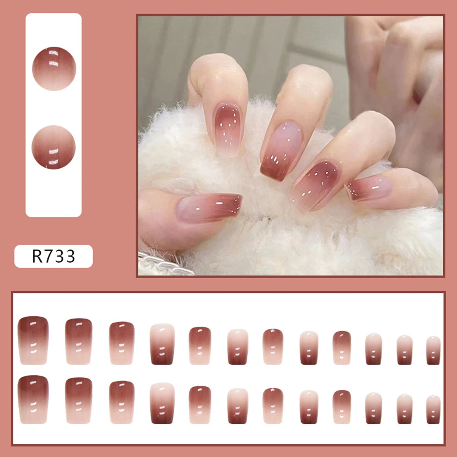 Coffee Gradient Medium Fake Nails Autumn & Winter Temperamental Art Pieces for Professional Art Nail Salon