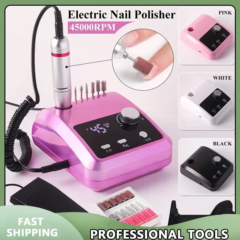 Levigatrice elettrica professionale per trapano per unghie 45000 giri/min per salone di manicure per unghie in gel e casa con frese per lucidatura incluse