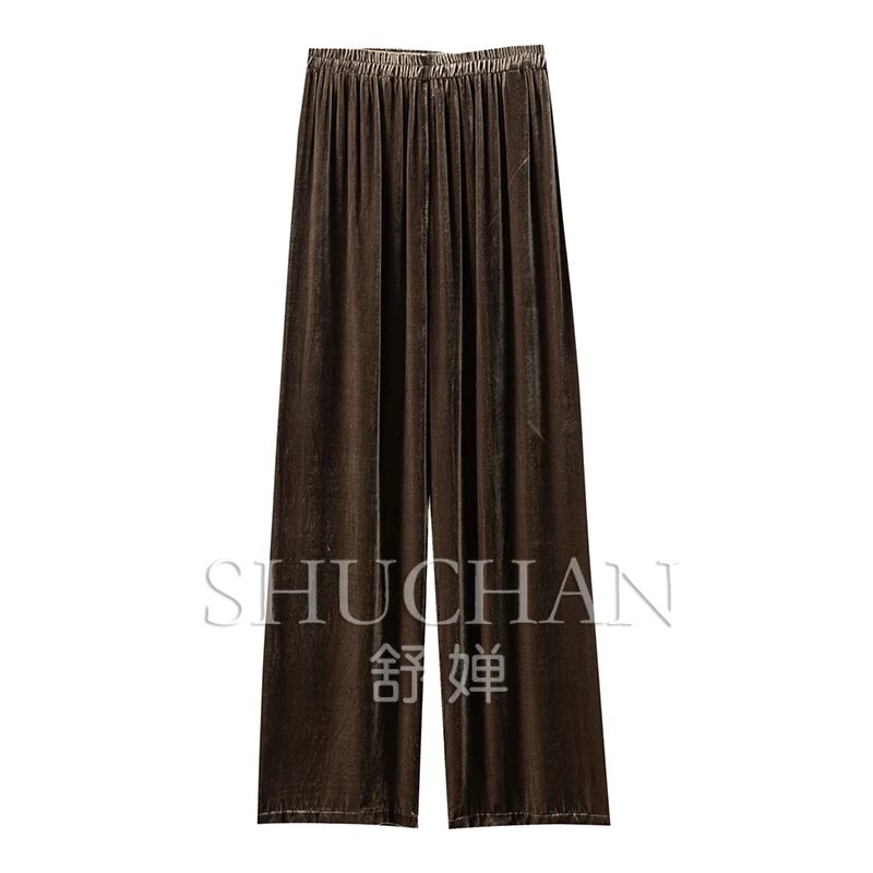 

Light Luxury Silk Velvet Elastic High Waist Straight Wide Leg Pants Women's 07E1 Pantalones Mujer Verano 2025