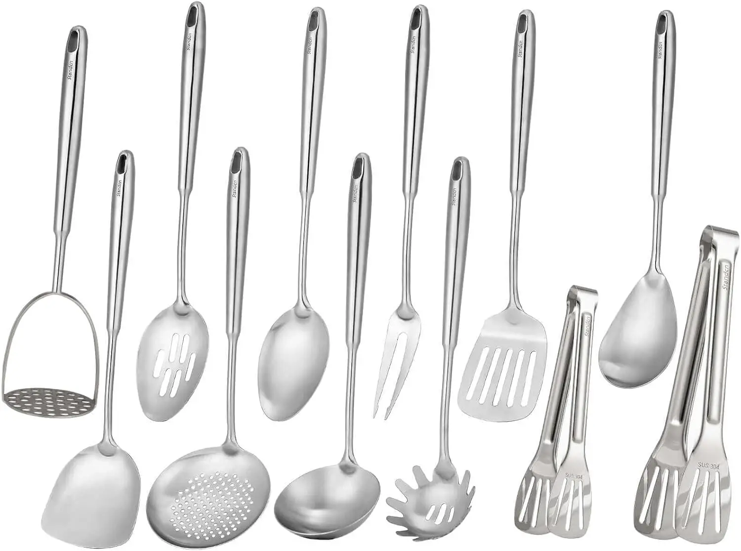 

18/10 Stainless Steel Kitchen Utensils Set - 12 PCS Cooking Tools with Potato Masher, Tongs, Spatula & More