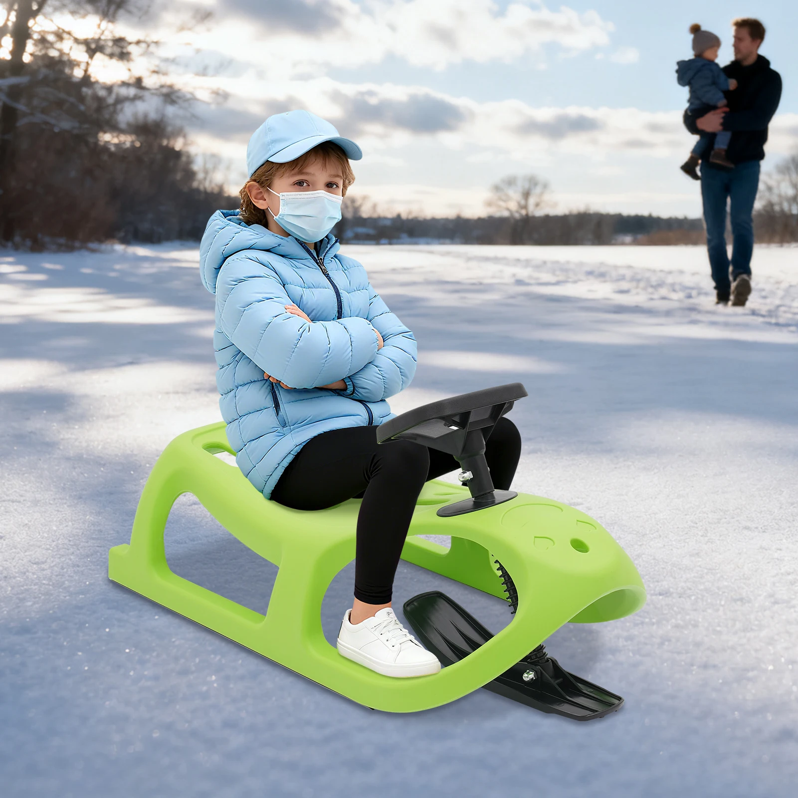 

Snow Sled Single Rider Winter Sleigh Outdoor Snow Sled for Toddlers & Kids For Snowy Hills