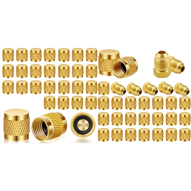 TOP 1/4Inch Flare Cap, Round Brass HVAC Locking Caps, W/Neoprene O-Ring Seal AC Service HVAC Valve Caps, (25 Pcs)