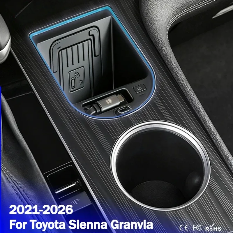 Carregador sem fio de 50W para Toyota Sienna Granvia ‌   Suporte para Celular com Carregamento Rápido Inteligente para Console Central de Carro 2021-2