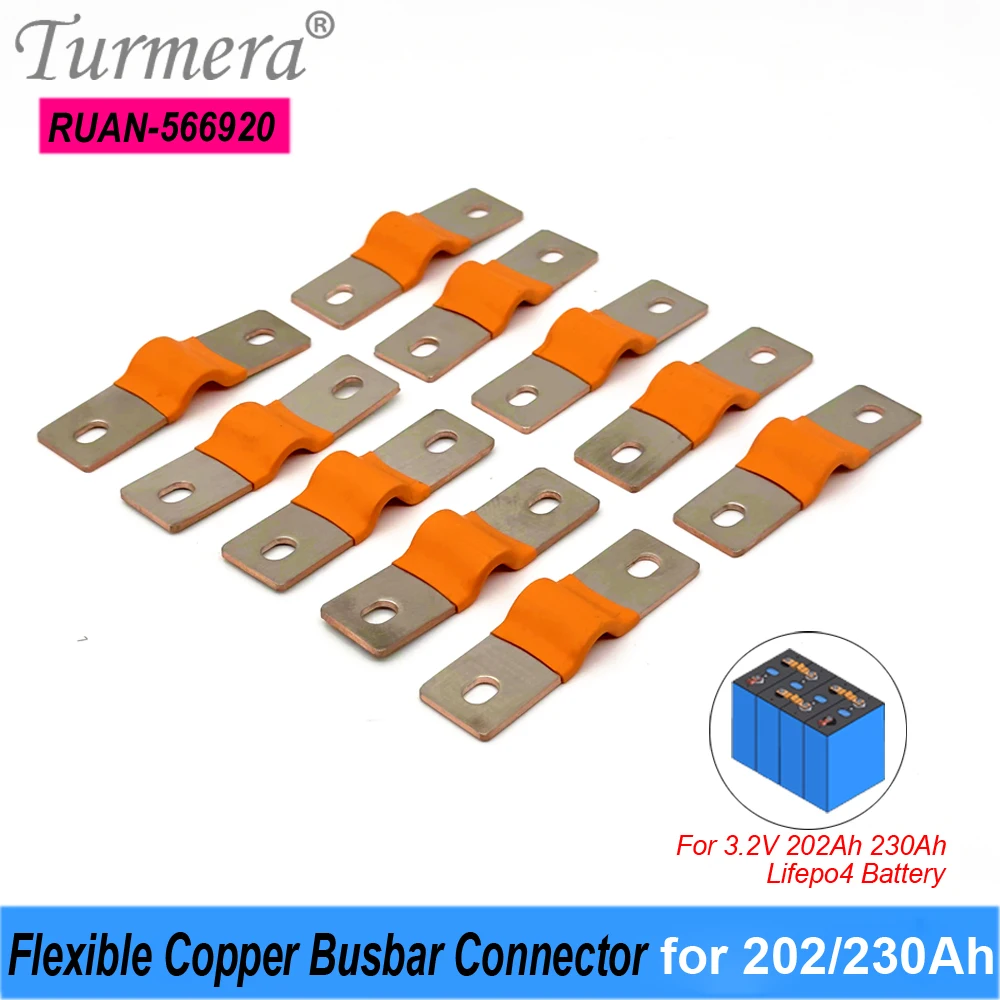 Turmera 12V Lifepo4 Battery Flexible Copper Busbar Connecter Hole to Hole 56mm 2mm 400A Use in 200Ah 202Ah 230Ah Lifepo4 Battery