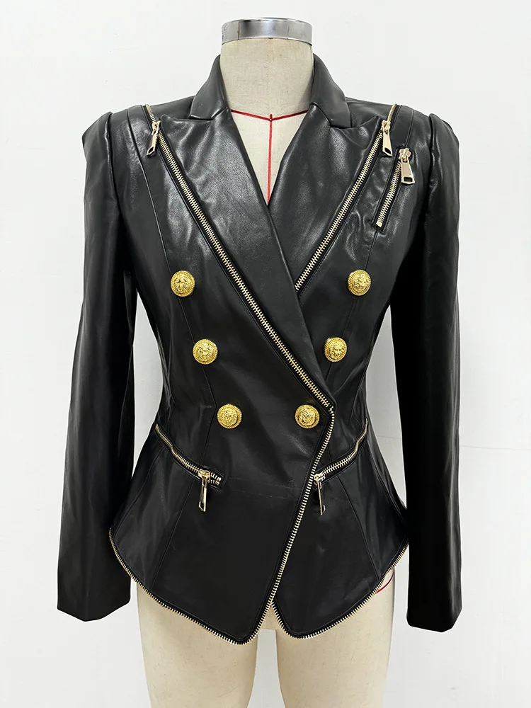 Top Quality Leather Products Women Long Sleeve Hollow Out Celebrity Runway Ladies Leather Jacket