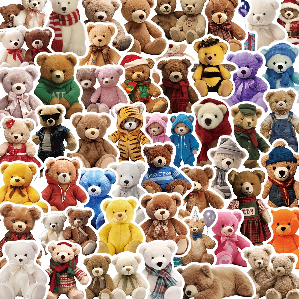 50/100PCS Plush Bear Graffiti Stickers Classic Children's Sticker Stationery Box Picture Book Frame Water Cup Guitar DIY Sticker