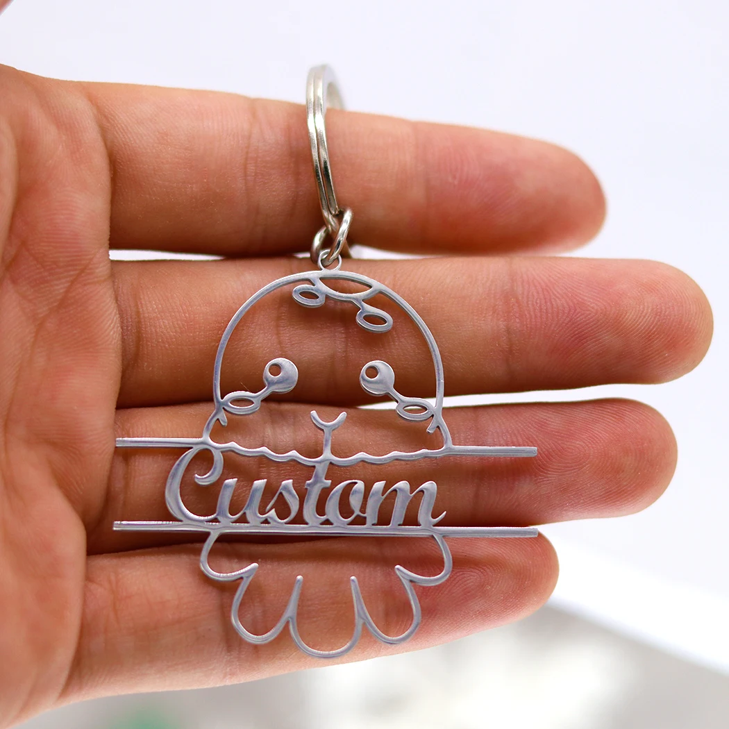 QIAMNI Personalized Custom Name Key Chain Cute Ocean Animals Life Octopus Keychains Stainless Steel Nameplate Keyring Jewelry