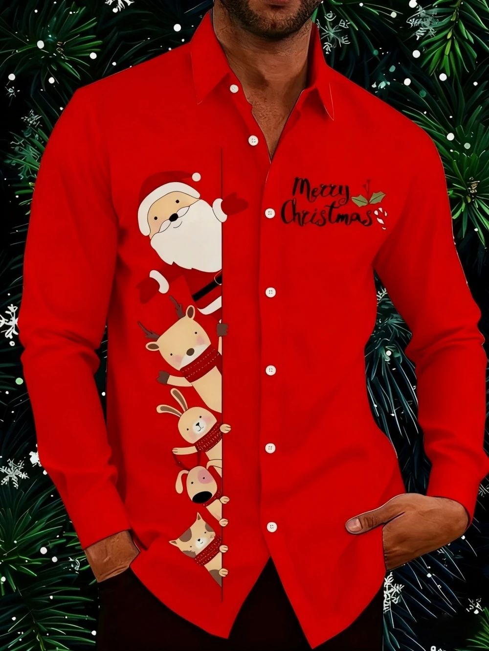 Christmas Festival Men's Shirts Funny Santa Claus 3D Print Graphic Long Sleeve Shirt Fashion Casual Loose Lapel Men's Clothing