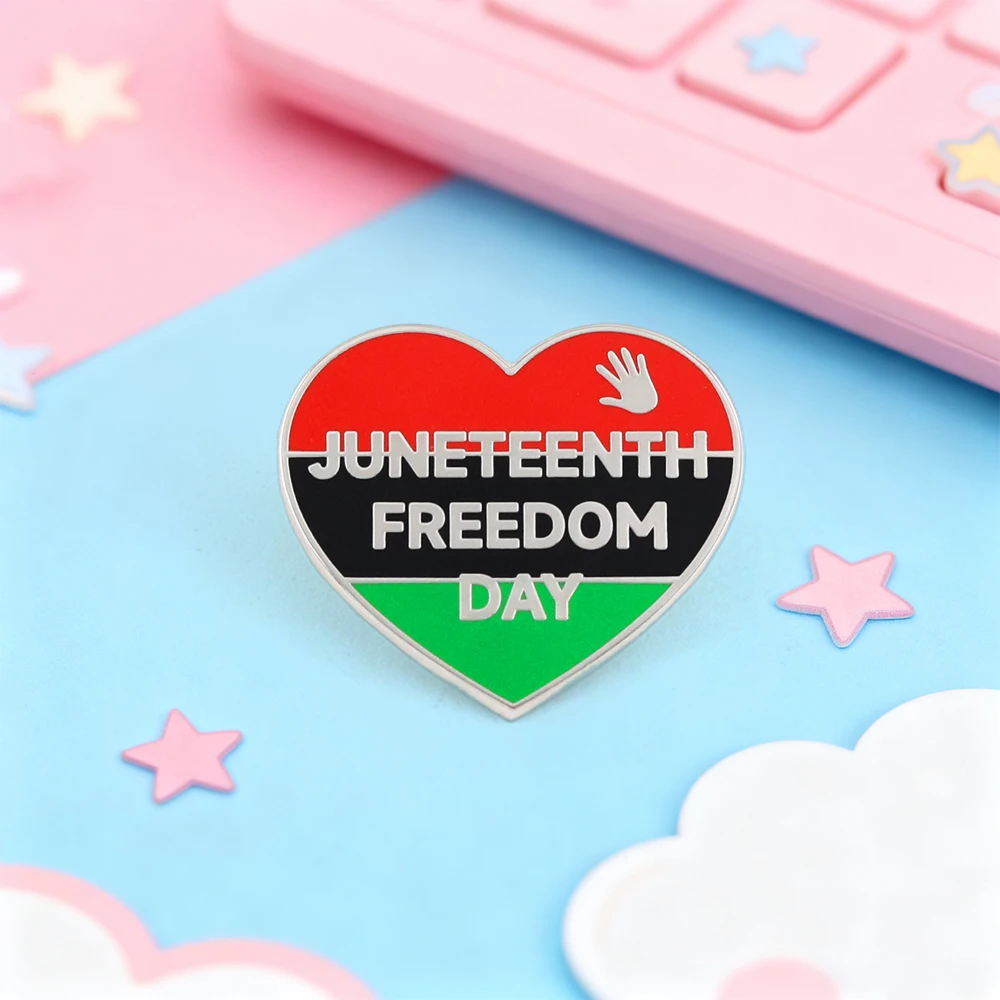19. Juni Juneteenth Freiheitsfeier Herz-Brosche Rote Panafrikanische Flagge Emaille-Pin Afroamerikanische Unabhängigkeitsfeier Abzeichen – Detail 9
