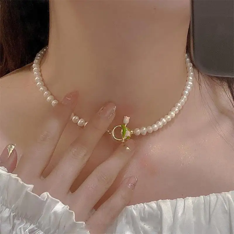 Pearl Necklace Super Fairy Gem Collar Beauty Tulip Ornament Necklace Designed Elegant Sweet Bracelet Jewelry