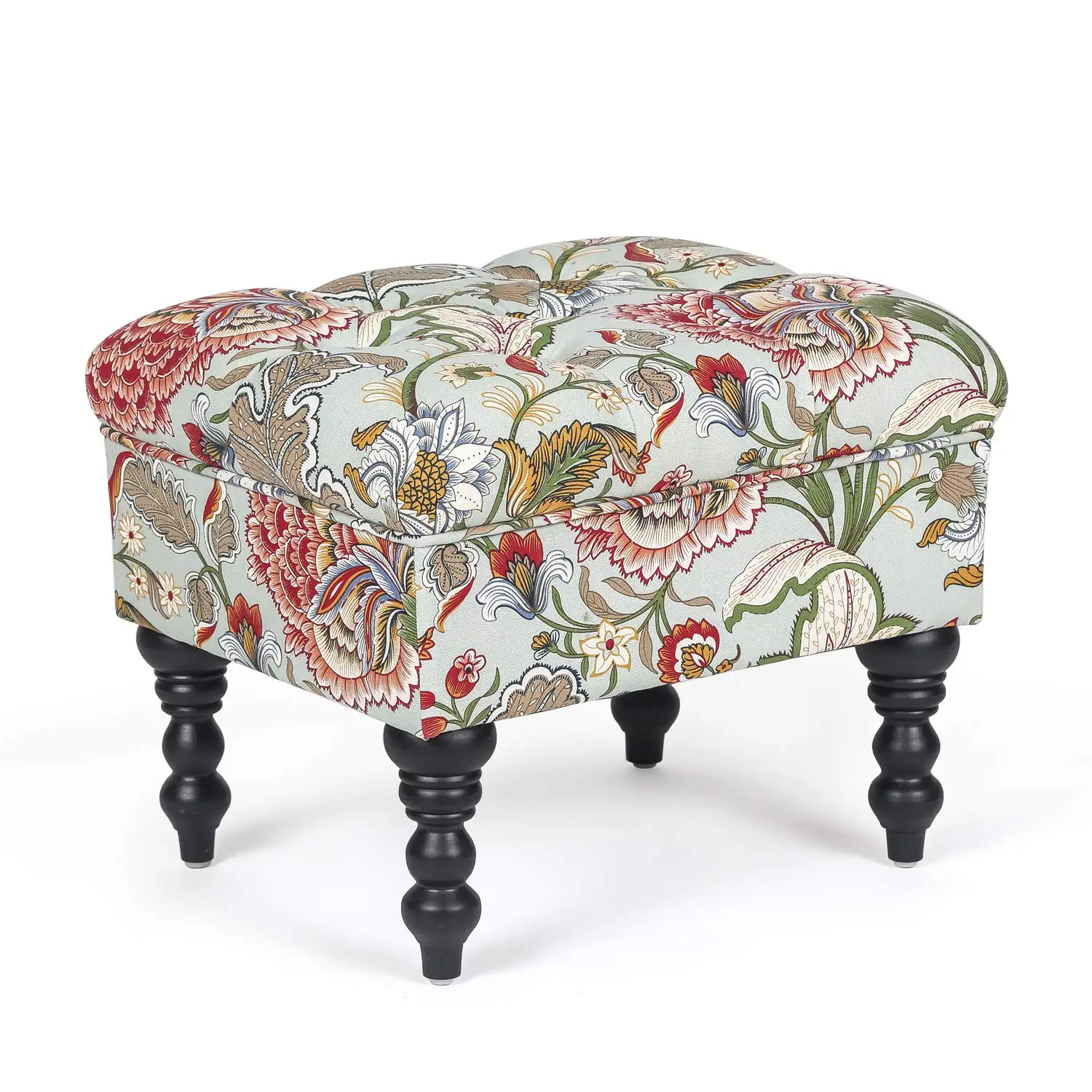 20’’ Tufted Ottoman- Vanity Ottoman Stool with Sturdy Wood Legs- Mid-Century Upholstered Foot Rest (Red)